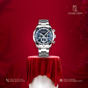 CURREN 8355 Silver Blue Waterproof Stainless Steel Quartz Watch for Men